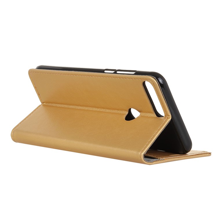 Textured Split Leather Stand Phone Case for Huawei Y9 (2018) / Enjoy 8 Plus - Gold-6