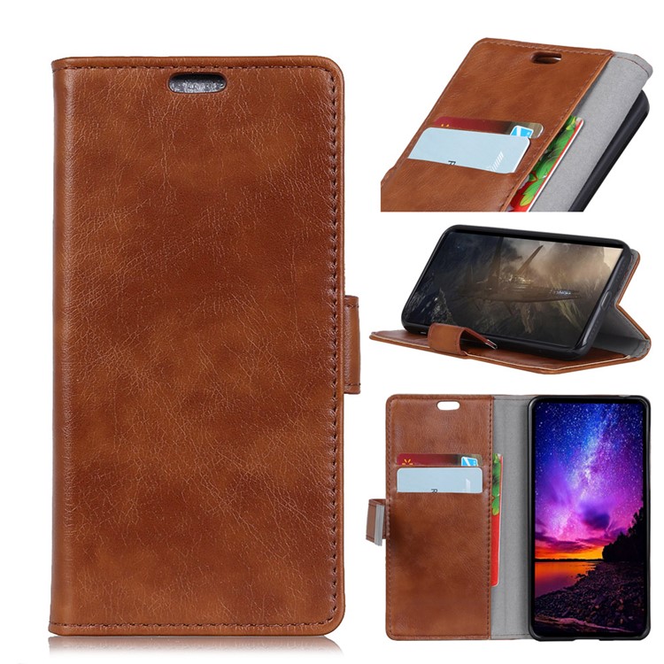 Textured Split Leather Stand Cover Case with Card Slots for Huawei Y9 (2018) / Enjoy 8 Plus - Brown-1