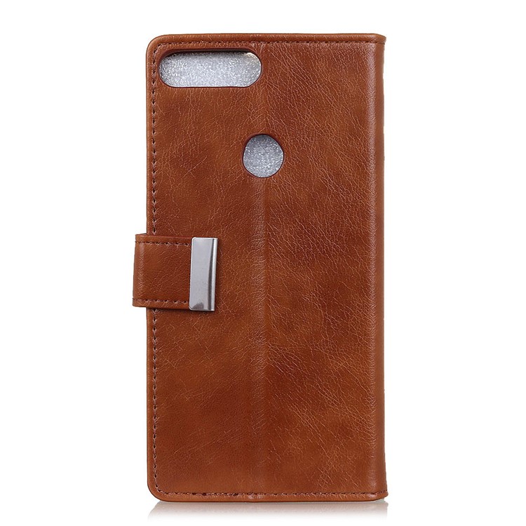 Textured Split Leather Stand Cover Case with Card Slots for Huawei Y9 (2018) / Enjoy 8 Plus - Brown-2