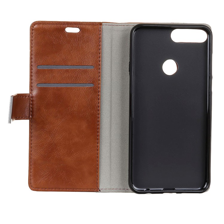 Textured Split Leather Stand Cover Case with Card Slots for Huawei Y9 (2018) / Enjoy 8 Plus - Brown-3