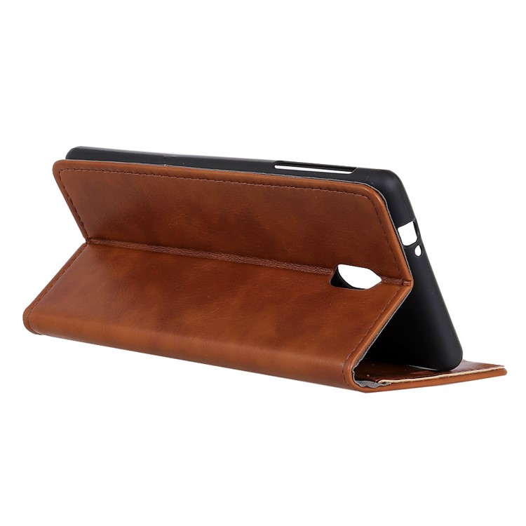 Textured Split Leather Stand Cover Case with Card Slots for Huawei Y9 (2018) / Enjoy 8 Plus - Brown-6