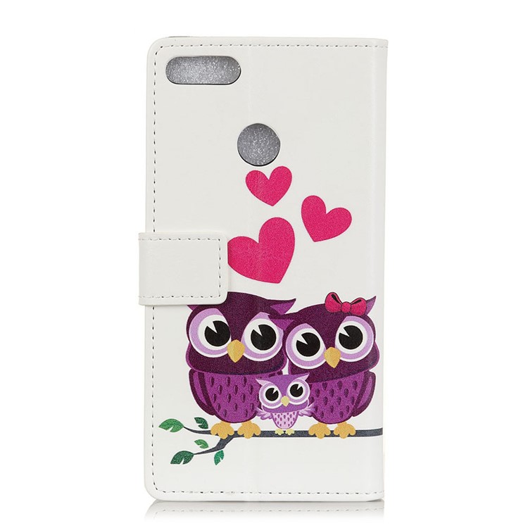 Pattern Printing Wallet Leather Cell Phone Case for Huawei Y9 (2018) / Enjoy 8 Plus - Owls and Hearts-3