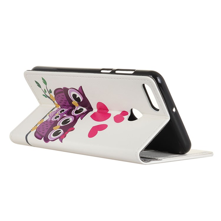 Pattern Printing Wallet Leather Cell Phone Case for Huawei Y9 (2018) / Enjoy 8 Plus - Owls and Hearts-4