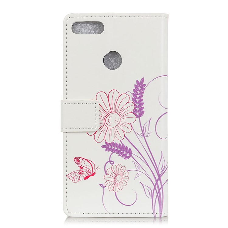 Pattern Printing Wallet Leather Cell Phone Cover Shell for Huawei Y9 (2018) / Enjoy 8 Plus - Flower Pattern-2