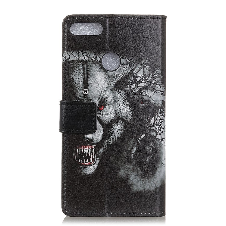 Pattern Printing Wallet Leather Phone Casing Accessory for Huawei Y9 (2018) / Enjoy 8 Plus - Fierce Wolf-2