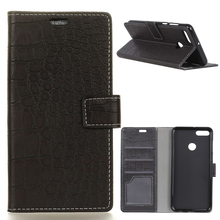 For Huawei Y9 (2018) / Enjoy 8 Plus Crocodile Texture Vintage Leather Wallet Stand Case - Black-1