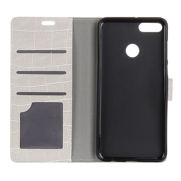 For Huawei Y9 (2018) / Enjoy 8 Plus Crocodile Texture Vintage Leather Wallet Stand Casing - White-3