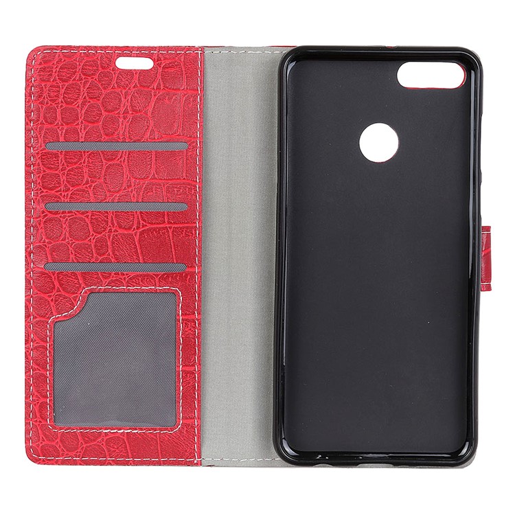 For Huawei Y9 (2018) / Enjoy 8 Plus Crocodile Texture Vintage Leather Wallet Stand Cover - Red-3