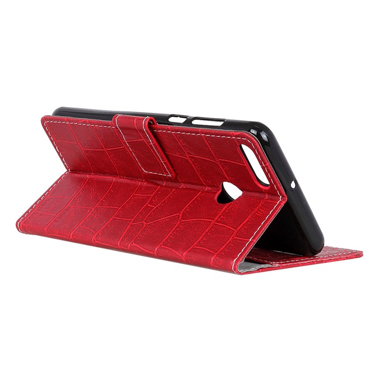For Huawei Y9 (2018) / Enjoy 8 Plus Crocodile Texture Vintage Leather Wallet Stand Cover - Red-4