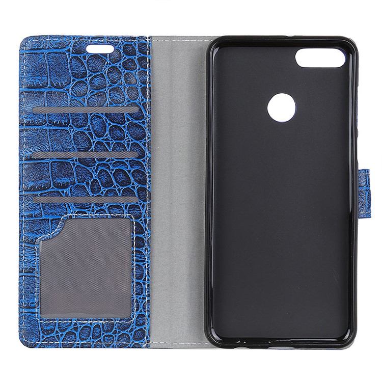 For Huawei Y9 (2018) / Enjoy 8 Plus Crocodile Texture Vintage Leather Wallet Stand Shell - Blue-3