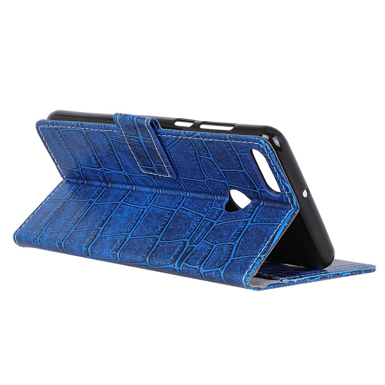 For Huawei Y9 (2018) / Enjoy 8 Plus Crocodile Texture Vintage Leather Wallet Stand Shell - Blue-4