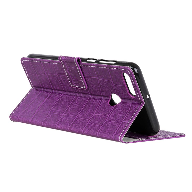 For Huawei Y9 (2018) / Enjoy 8 Plus Crocodile Texture Vintage Leather Wallet Stand Case Cover - Purple-4