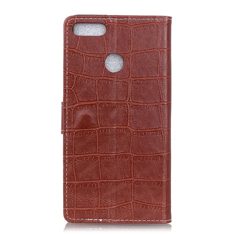 For Huawei Y9 (2018) / Enjoy 8 Plus Crocodile Texture Vintage Leather Wallet Stand Accessory Case - Brown-2