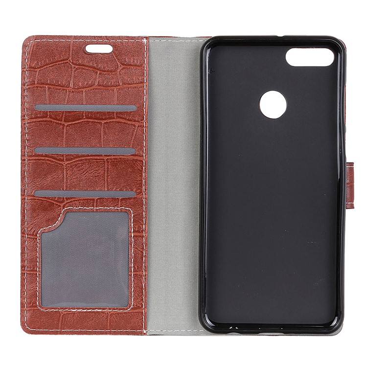 For Huawei Y9 (2018) / Enjoy 8 Plus Crocodile Texture Vintage Leather Wallet Stand Accessory Case - Brown-3