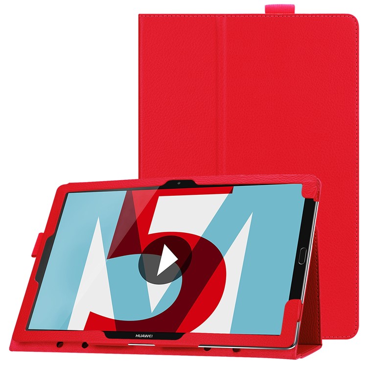 Lederbezug Aus Leder Mit Standfuß Für Huawei Mediapad M5 10 / M5 10 (pro) - Rot-1