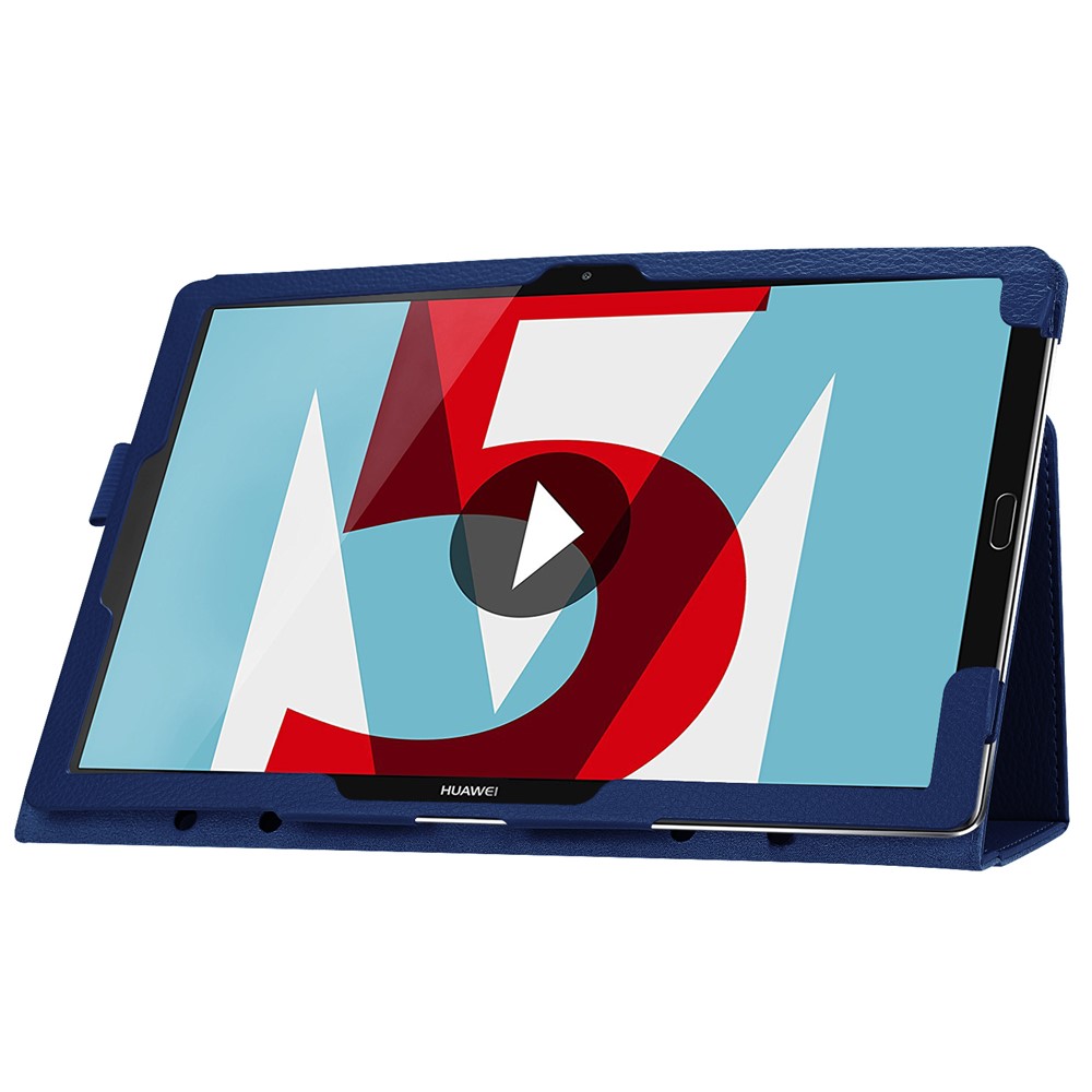 Litchi Skin PU Leather Case with Stand for Huawei MediaPad M5 10 / M5 10 (Pro) - Dark Blue-5