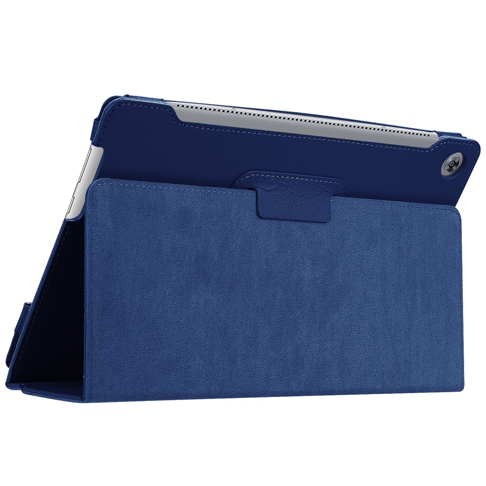 Litchi Skin PU Couro Caso Com Stand Para Huawei Mediapad M5 10 / M5 10 (Pro) - Azul Escuro