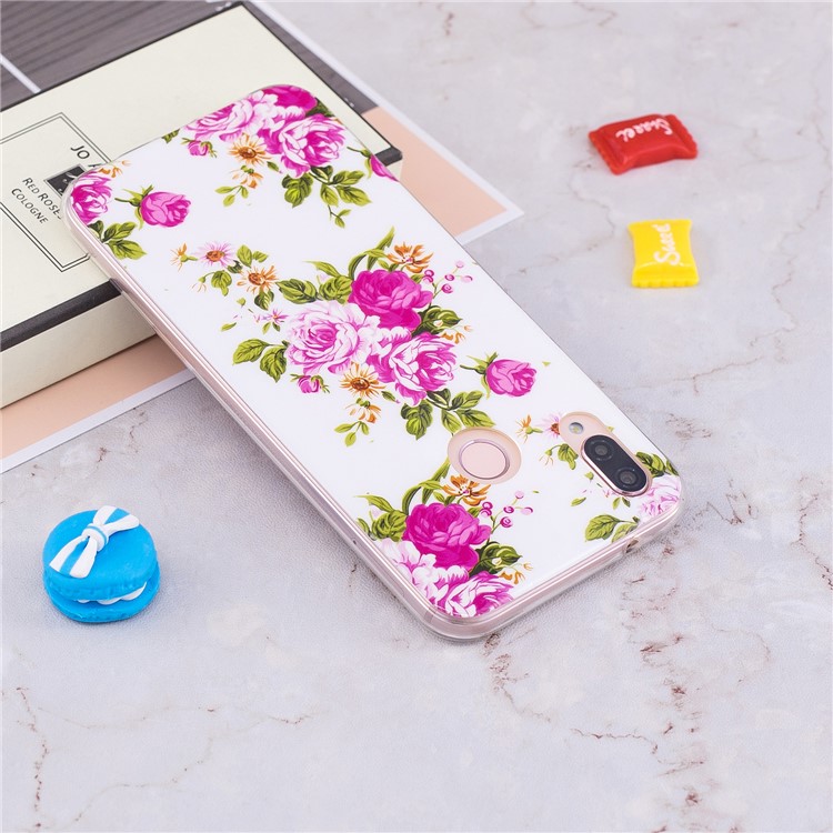 Luminous Phone Case IMD Pattern TPU Case Cover for Huawei P20 Lite / Nova 3e - Blooming Peonies-6