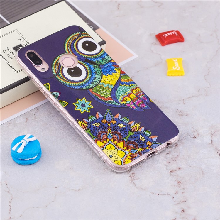 Luminous Phone Case IMD Pattern TPU Phone Cover for Huawei P20 Lite / Nova 3e - Flower and Owl-5