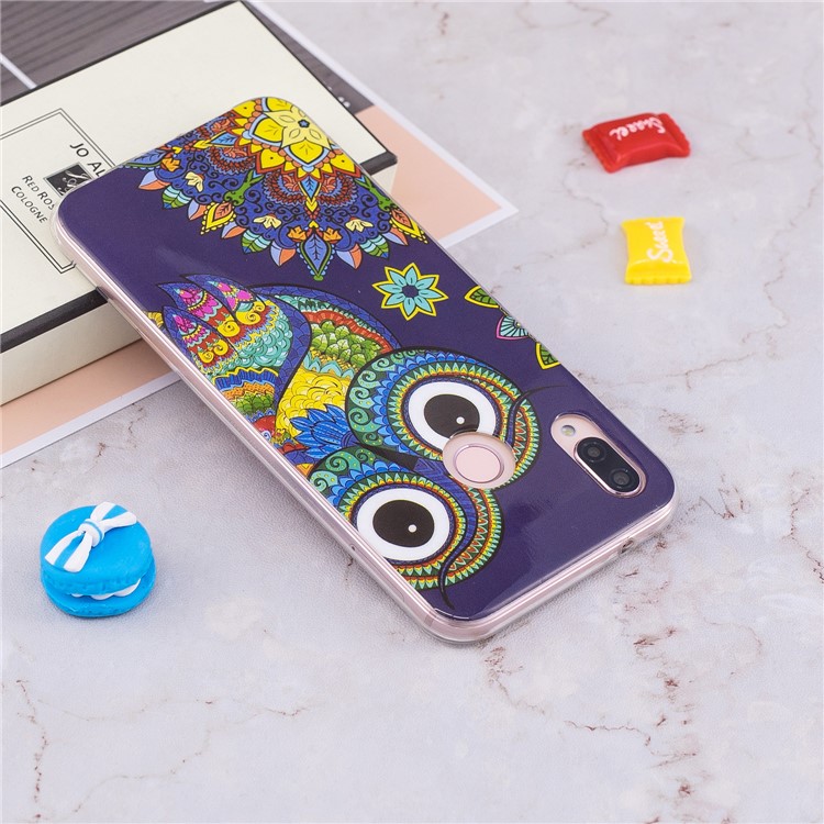 Luminous Phone Case IMD Pattern TPU Phone Cover for Huawei P20 Lite / Nova 3e - Flower and Owl-6