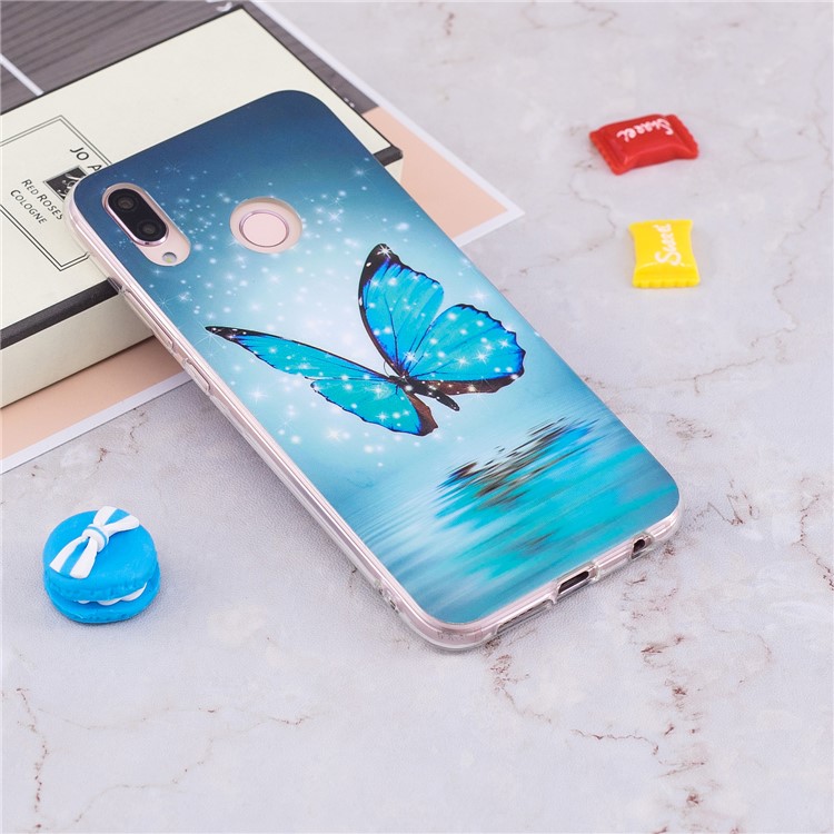 Luminous Phone Case IMD Pattern TPU Phone Case for Huawei P20 Lite / Nova 3e - Shining Blue Butterfly-5