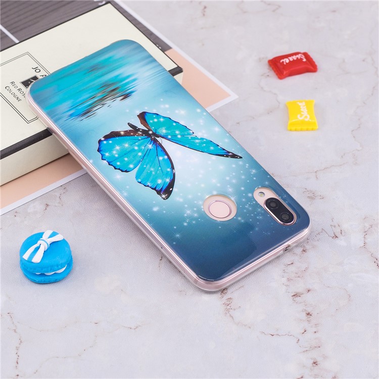 Luminous Phone Case IMD Pattern TPU Phone Case for Huawei P20 Lite / Nova 3e - Shining Blue Butterfly-6