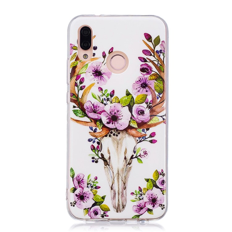 Luminous Phone Case IMD Pattern TPU Phone Casing Cover for Huawei P20 Lite / Nova 3e - Flowered Elk-1