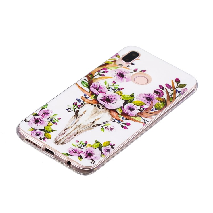 Luminous Phone Case IMD Pattern TPU Phone Casing Cover for Huawei P20 Lite / Nova 3e - Flowered Elk-3