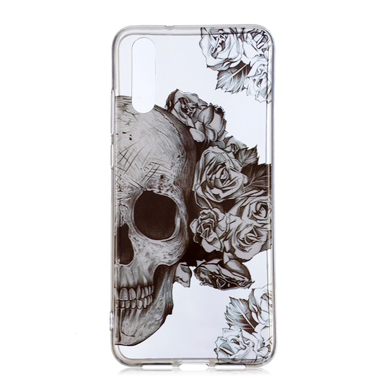 Pattern Printing IMD TPU Soft Mobile Phone Cover for Huawei P20 - Skull and Flower-1