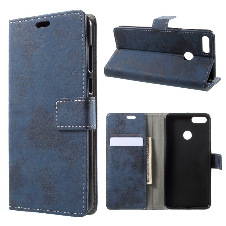 Vintage Style Wallet PU Leather Stand Protective Case for Huawei Y9 (2018)/Enjoy 8 Plus - Blue-1