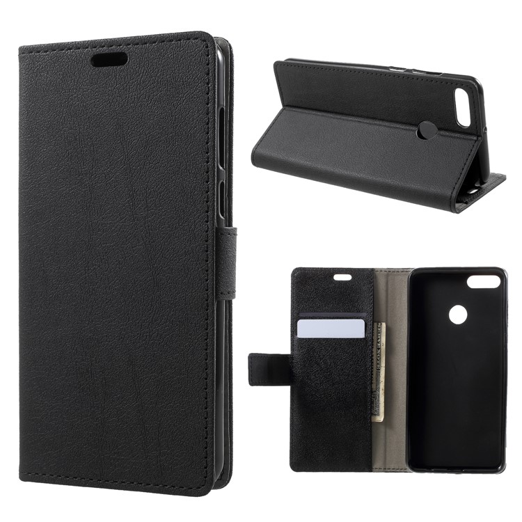 Wallet Stand Flip Leather Phone Case for Huawei Y9 (2018)/Enjoy 8 Plus - Black-1