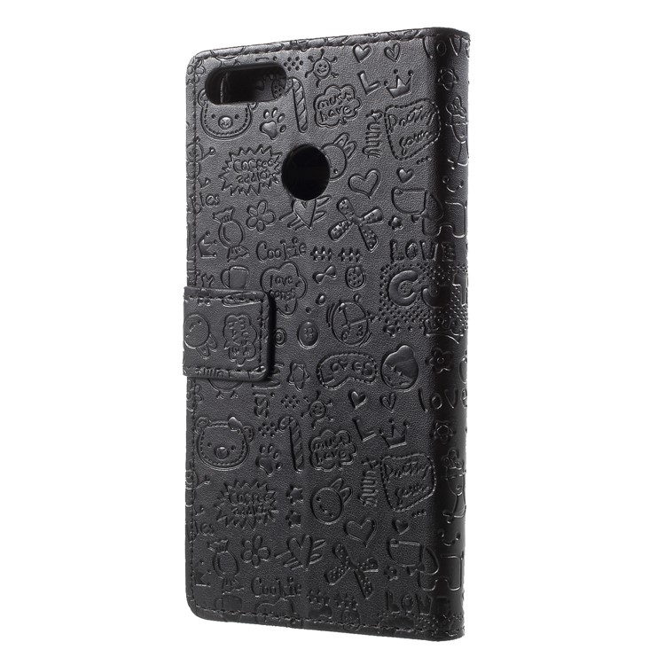 Cartoon Graffiti PU Leather Wallet Flip Stand Case for Huawei Y9 (2018)/Enjoy 8 Plus - Black-2