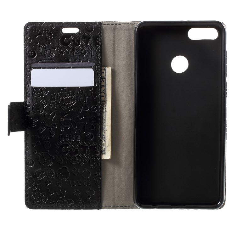 Cartoon Graffiti PU Leather Wallet Flip Stand Case for Huawei Y9 (2018)/Enjoy 8 Plus - Black-5
