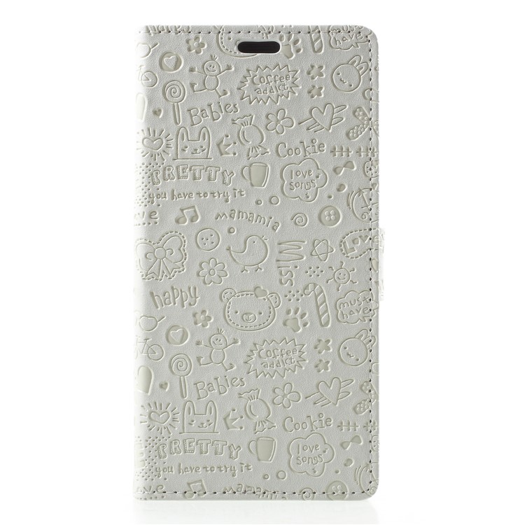 Cartoon Graffiti PU Leather Wallet Flip Stand Cover for Huawei Y9 (2018)/Enjoy 8 Plus - White-1