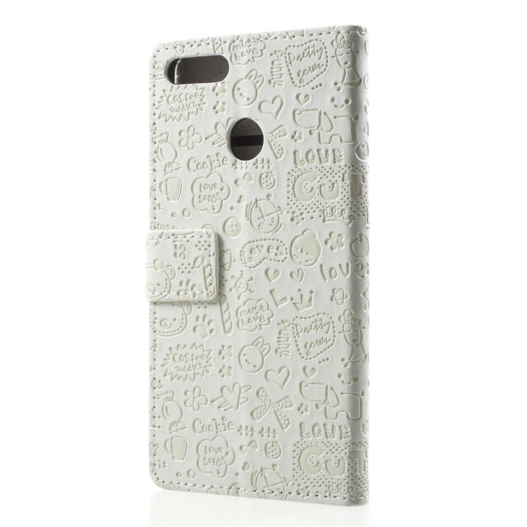 Cartoon Graffiti PU Leather Wallet Flip Stand Cover for Huawei Y9 (2018)/Enjoy 8 Plus - White-2