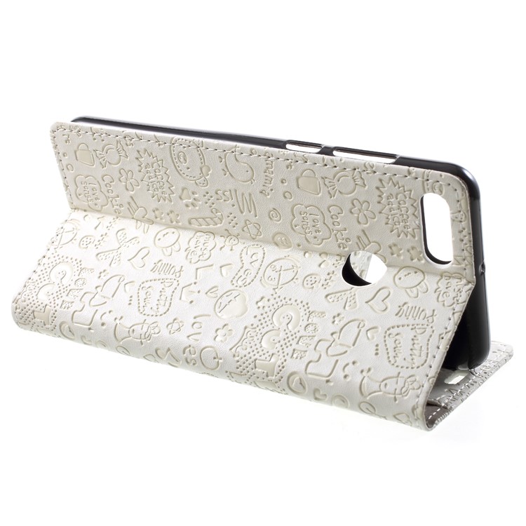 Cartoon Graffiti PU Leather Wallet Flip Stand Cover for Huawei Y9 (2018)/Enjoy 8 Plus - White-4