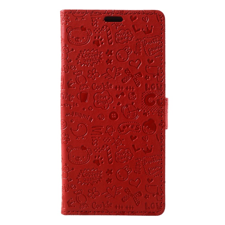 Cartoon Graffiti PU Leather Wallet Flip Stand Shell for Huawei Y9 (2018)/Enjoy 8 Plus - Red-1