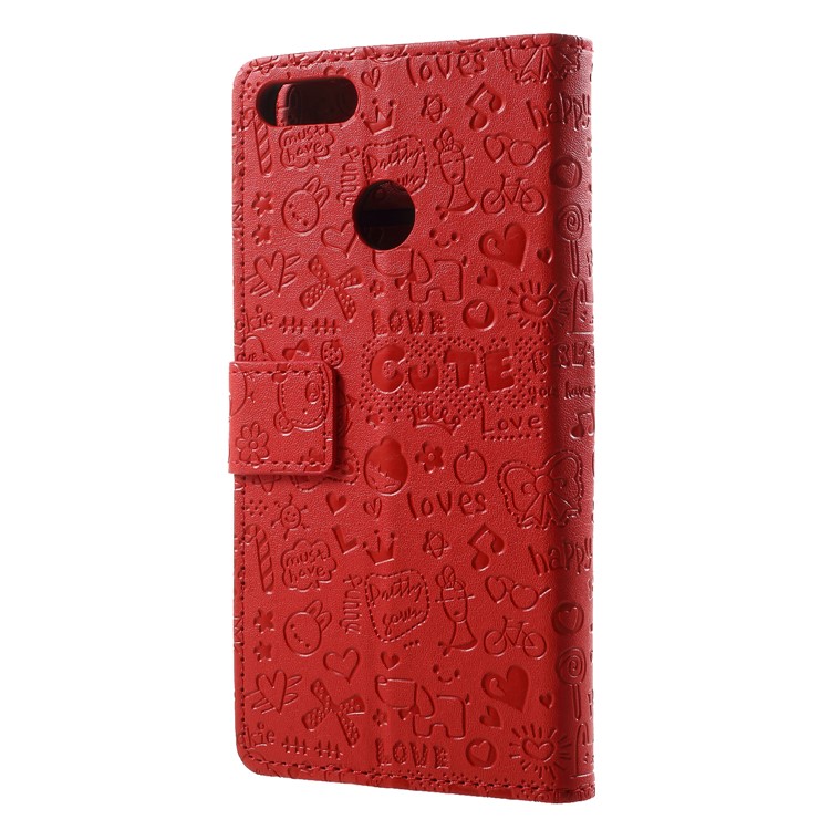 Cartoon Graffiti PU Leather Wallet Flip Stand Shell for Huawei Y9 (2018)/Enjoy 8 Plus - Red-2