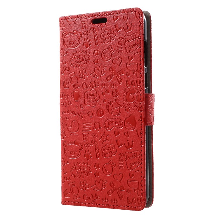 Cartoon Graffiti PU Leather Wallet Flip Stand Shell for Huawei Y9 (2018)/Enjoy 8 Plus - Red-3
