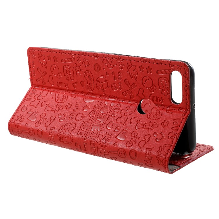 Cartoon Graffiti PU Leather Wallet Flip Stand Shell for Huawei Y9 (2018)/Enjoy 8 Plus - Red-4