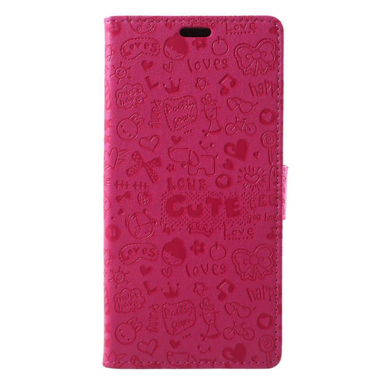 Cartoon Graffiti PU Leather Wallet Stand Flip Casing for Huawei Y9 (2018)/Enjoy 8 Plus - Rose-1