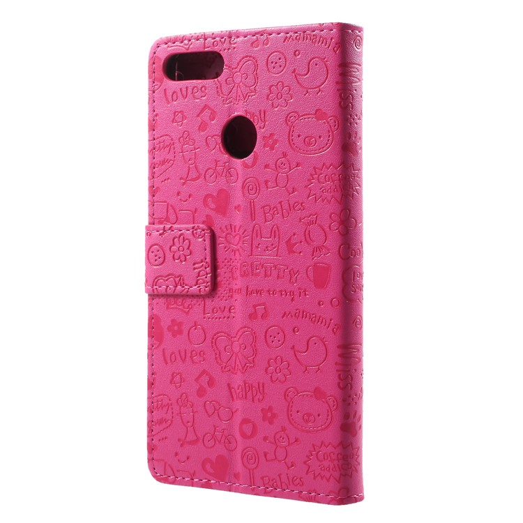 Cartoon Graffiti PU Leather Wallet Stand Flip Casing for Huawei Y9 (2018)/Enjoy 8 Plus - Rose-2