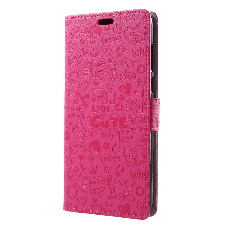 Cartoon Graffiti PU Leather Wallet Stand Flip Casing for Huawei Y9 (2018)/Enjoy 8 Plus - Rose-3