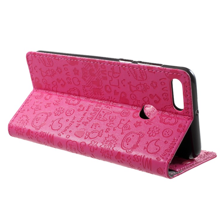 Cartoon Graffiti PU Leather Wallet Stand Flip Casing for Huawei Y9 (2018)/Enjoy 8 Plus - Rose-4