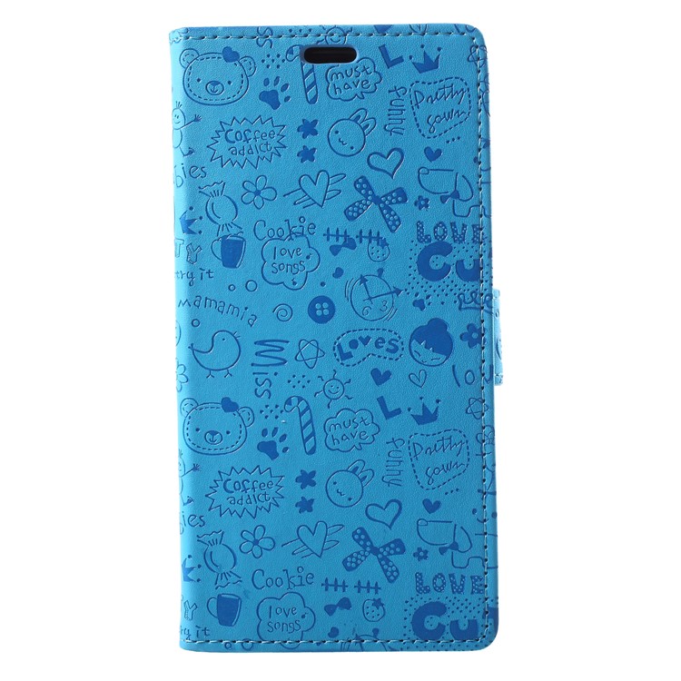 Cartoon Graffiti PU Leather Wallet Flip Protective Case for Huawei Y9 (2018)/Enjoy 8 Plus - Blue-1