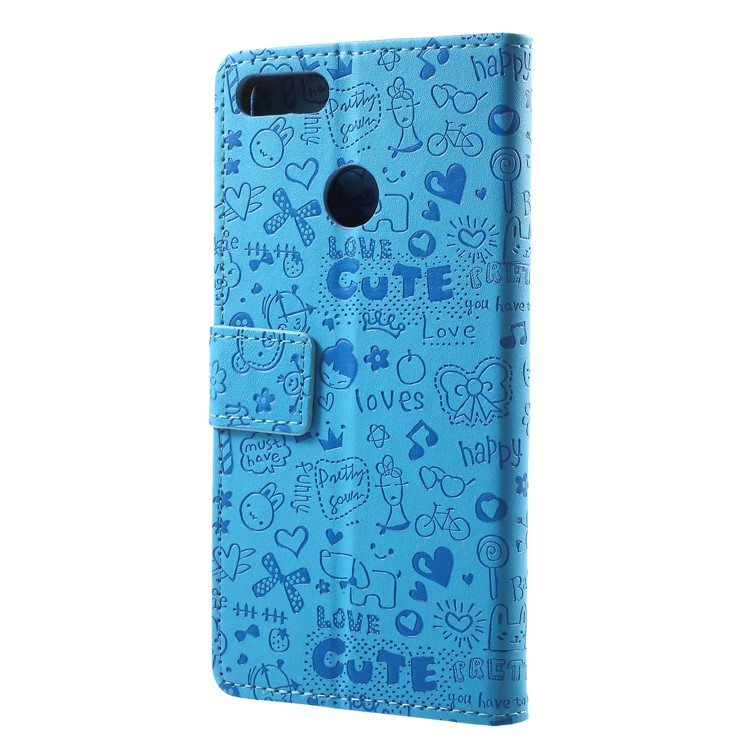 Cartoon Graffiti PU Leather Wallet Flip Protective Case for Huawei Y9 (2018)/Enjoy 8 Plus - Blue-2