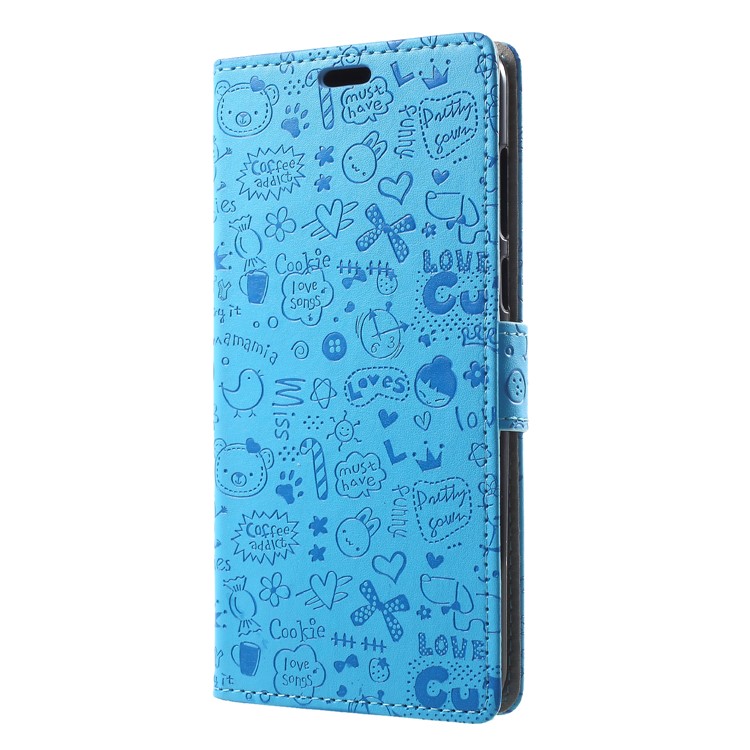 Cartoon Graffiti PU Leather Wallet Flip Protective Case for Huawei Y9 (2018)/Enjoy 8 Plus - Blue-3