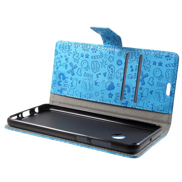 Cartoon Graffiti PU Leather Wallet Flip Protective Case for Huawei Y9 (2018)/Enjoy 8 Plus - Blue-5
