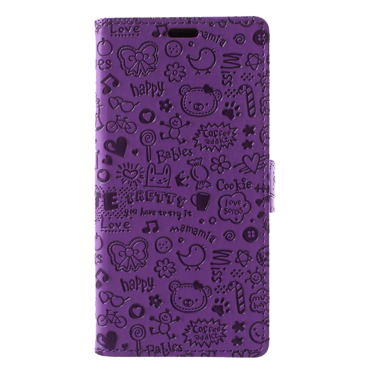 Cartoon Graffiti PU Leather Wallet Flip Stand Mobile Casing for Huawei Y9 (2018)/Enjoy 8 Plus - Purple-1