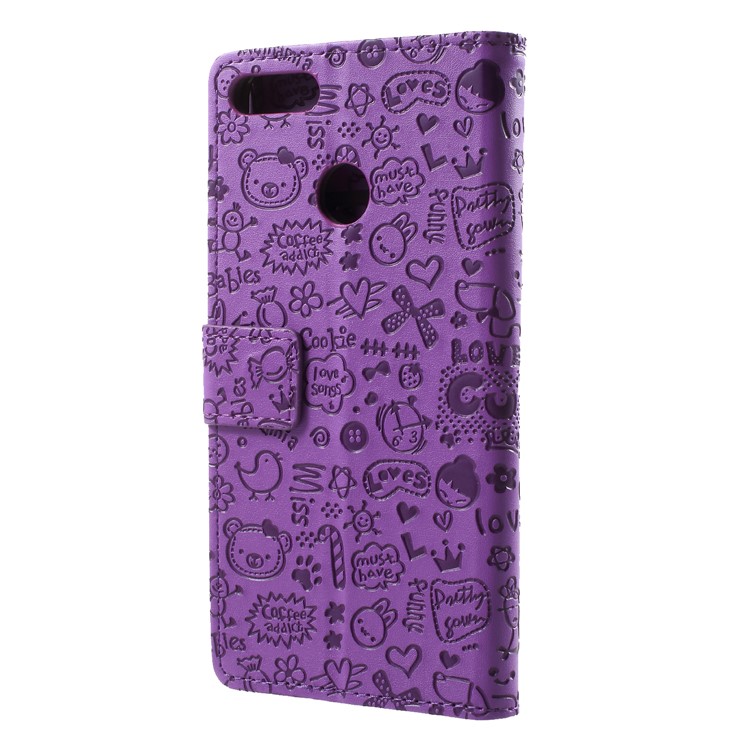 Cartoon Graffiti PU Leather Wallet Flip Stand Mobile Casing for Huawei Y9 (2018)/Enjoy 8 Plus - Purple-2